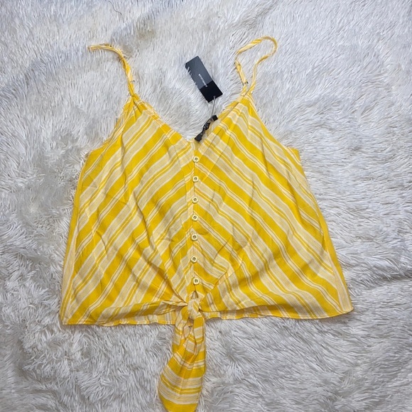 Lulu's Oceanna Yellow Striped Button-Up Tie-Front Tank Top - Picture 2 of 9